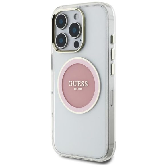 Guess GUHMP16LHTDRCEDP IML Metal Colored Circle Classic Logo MagSafe-kompatibilis tok iPhone 16 Pro - rózsaszín