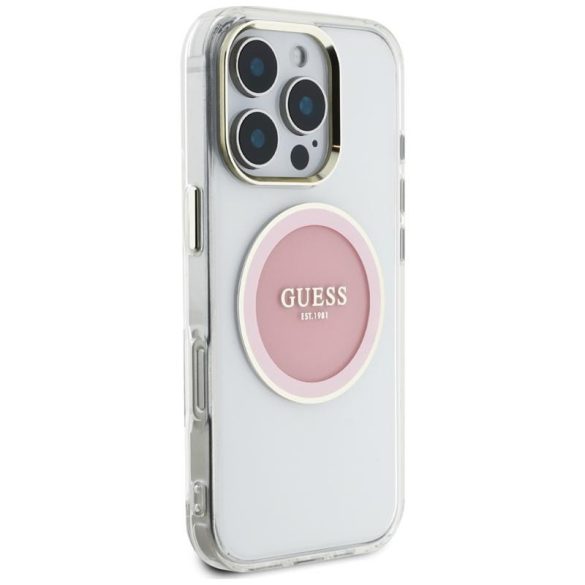 Guess GUHMP16LHTDRCEDP IML Metal Colored Circle Classic Logo MagSafe-kompatibilis tok iPhone 16 Pro - rózsaszín