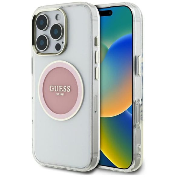 Guess GUHMP16XHTDRCEDP IML Metal Colored Circle Classic Logo MagSafe-kompatibilis tok iPhone 16 Pro Max - rózsaszín