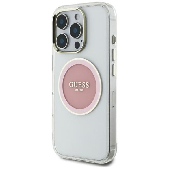 Guess GUHMP16XHTDRCEDP IML Metal Colored Circle Classic Logo MagSafe-kompatibilis tok iPhone 16 Pro Max - rózsaszín