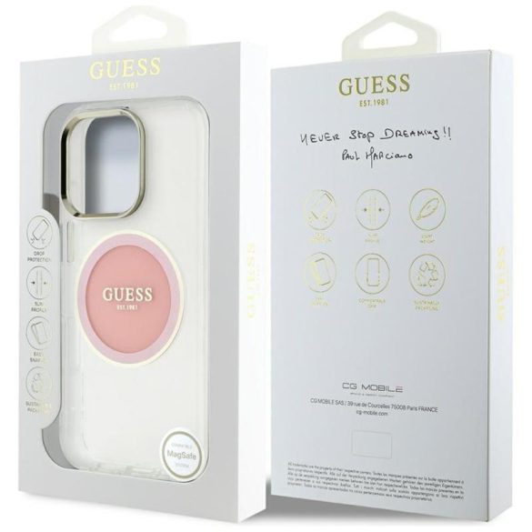 Guess GUHMP16XHTDRCEDP IML Metal Colored Circle Classic Logo MagSafe-kompatibilis tok iPhone 16 Pro Max - rózsaszín