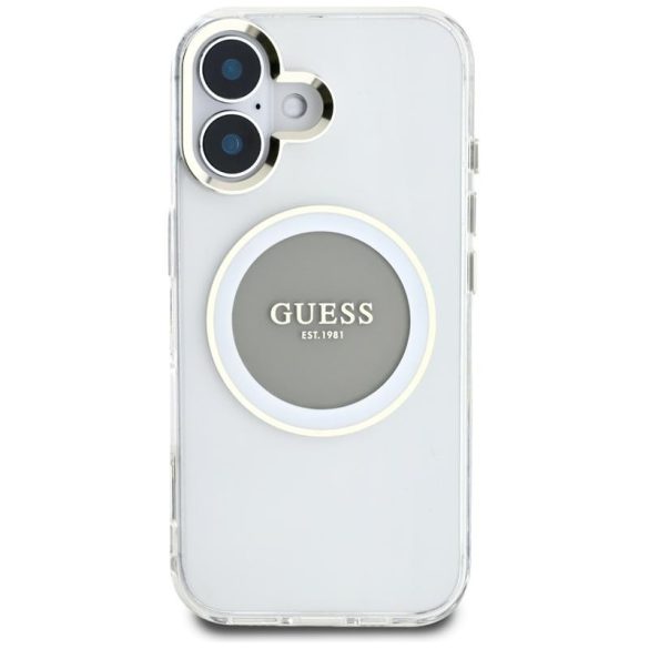 Guess GUHMP16SHTDRCEDG IML Metal Colored Circle Classic Logo MagSafe-kompatibilis tok iPhone 16 - szürke