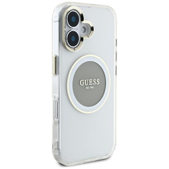 Guess GUHMP16SHTDRCEDG IML Metal Colored Circle Classic Logo MagSafe-kompatibilis tok iPhone 16 - szürke
