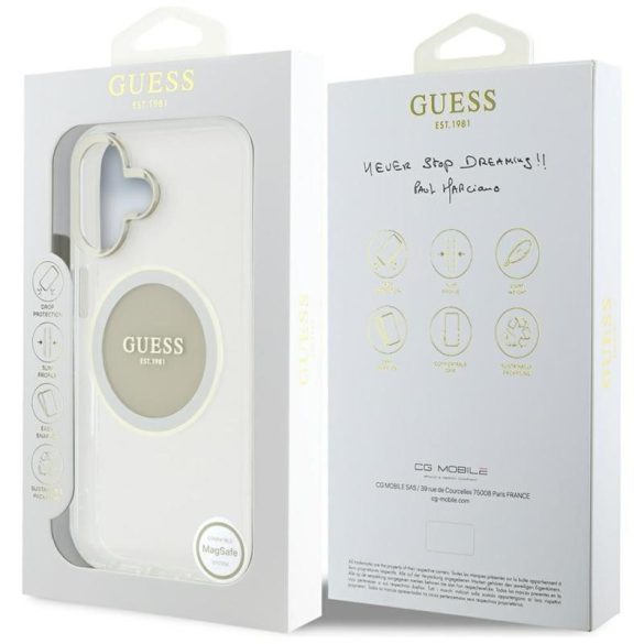 Guess GUHMP16SHTDRCEDG IML Metal Colored Circle Classic Logo MagSafe-kompatibilis tok iPhone 16 - szürke
