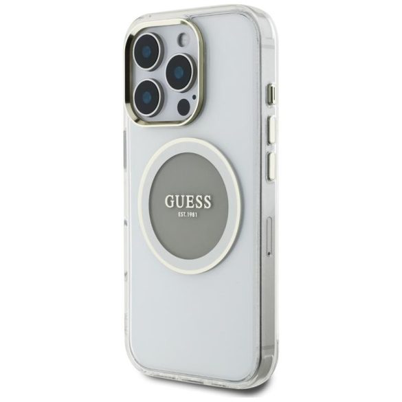 Guess GUHMP16LHTDRCEDG IML Metal Colored Circle Classic Logo MagSafe-kompatibilis tok iPhone 16 Pro - szürke