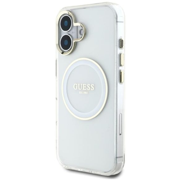 Guess GUHMP16SHTDRCEDH IML Metal Colored Circle Classic Logo MagSafe-kompatibilis tok iPhone 16 - fehér