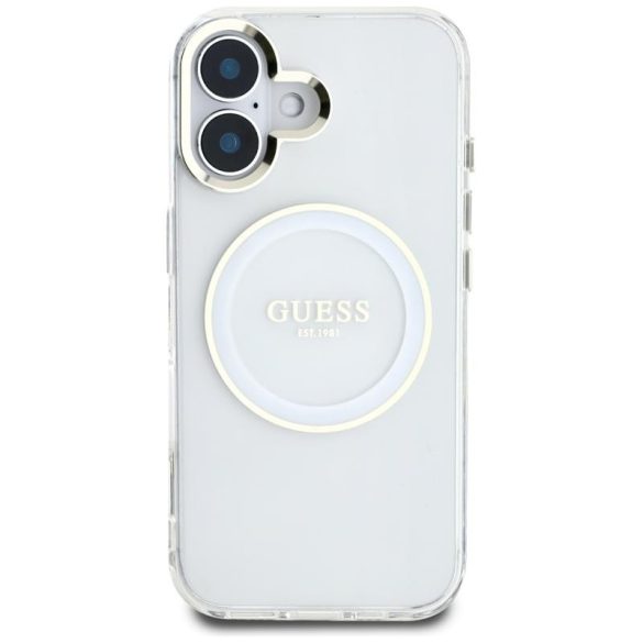 Guess GUHMP16SHTDRCEDH IML Metal Colored Circle Classic Logo MagSafe-kompatibilis tok iPhone 16 - fehér