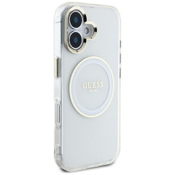 Guess GUHMP16SHTDRCEDH IML Metal Colored Circle Classic Logo MagSafe-kompatibilis tok iPhone 16 - fehér