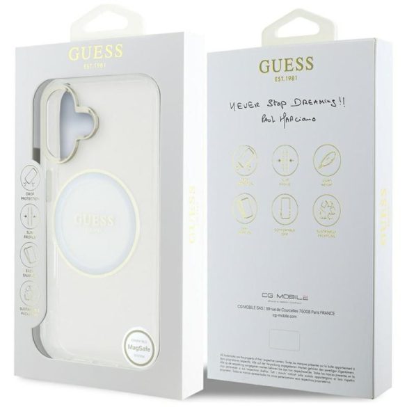 Guess GUHMP16SHTDRCEDH IML Metal Colored Circle Classic Logo MagSafe-kompatibilis tok iPhone 16 - fehér
