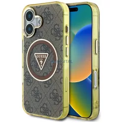   Tok Guess IML fémes csillogású 4G kör és háromszög alakú MagSafe tok iPhone 16, barna