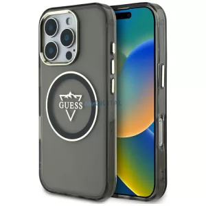 Tok Guess IML Metal Mountain Logo MagSafe tok iPhone 16 Pro, fekete