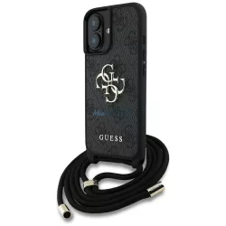   Tok Guess 4G Big Logo Cord Stap keresztvállú tok iPhone 16, fekete
