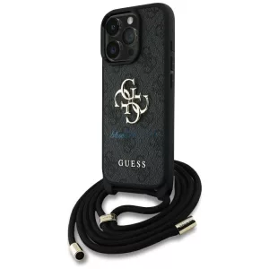 Tok Guess 4G Big Logo Cord Stap keresztvállú tok iPhone 16 Pro, fekete