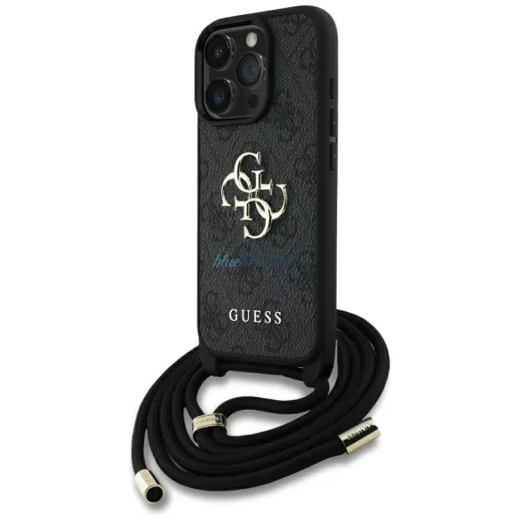 Tok Guess 4G Big Logo Cord Stap keresztvállú tok iPhone 16 Pro, fekete