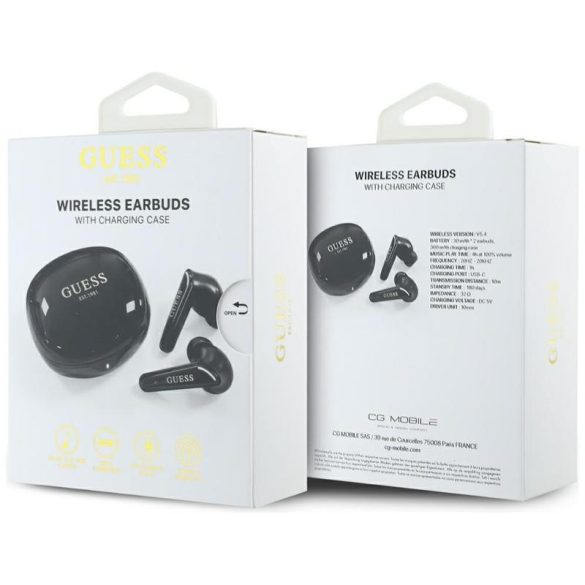 Guess GUTWST7FCEEK Flat Classic Logo Electroplated TWS Bluetooth vezeték nélküli fülhallgató - fekete