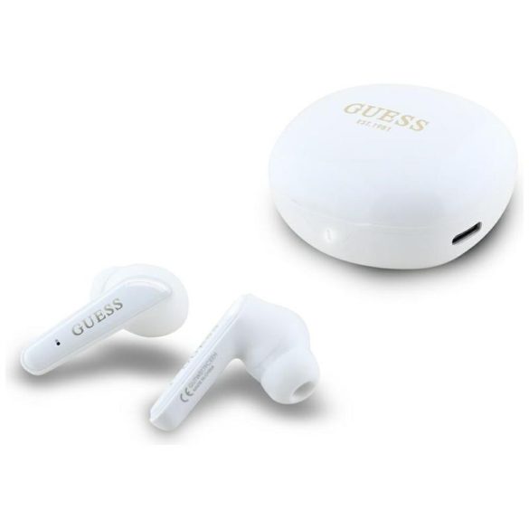 Guess GUTWST7FCEEH Flat Classic Logo Electroplated TWS Bluetooth vezeték nélküli fülhallgató - fehér