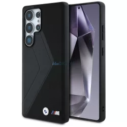   BMW bőr tok, széles csíkos mintával, MagSafe-kompatibilis, Samsung Galaxy S25 Ultra, fekete