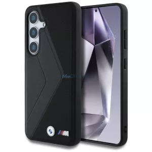 BMW bőr tok, széles csíkos mintával, MagSafe-kompatibilis, Samsung Galaxy S25, fekete