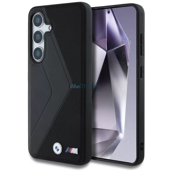 BMW bőr tok, széles csíkos mintával, MagSafe-kompatibilis, Samsung Galaxy S25, fekete
