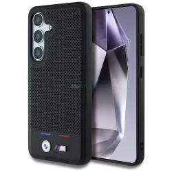   BMW bőr tok, háromszínű csíkkal, MagSafe-kompatibilis, Samsung Galaxy S25, fekete