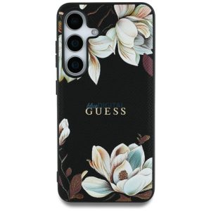 Guess Grained Printed Flower Pattern MagSafe-kompatibilis tok Samsung Galaxy S25 Ultra - fekete