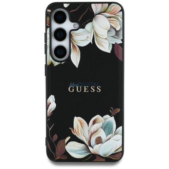 Guess Grained Printed Flower Pattern MagSafe-kompatibilis tok Samsung Galaxy S25 Ultra - fekete