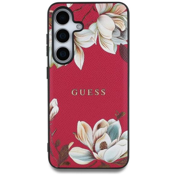 Guess Grained Printed Flower Pattern MagSafe-kompatibilis tok Samsung Galaxy S25 - élénk rózsaszín