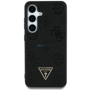 Guess Grained Hot Stamp Peony Pattern Triangle Logo MagSafe-kompatibilis tok Samsung Galaxy S25 Ultra - fekete
