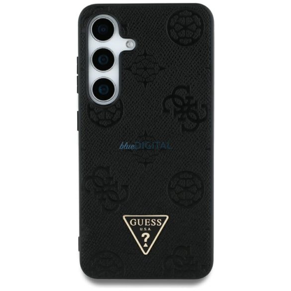 Guess Grained Hot Stamp Peony Pattern Triangle Logo MagSafe-kompatibilis tok Samsung Galaxy S25 Ultra - fekete