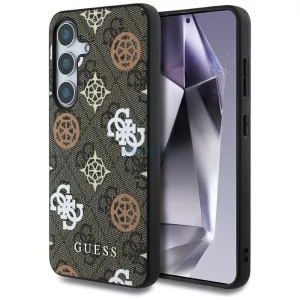 Guess 4G Printed Colored Peony Pattern MagSafe-kompatibilis tok Samsung Galaxy S25 - barna