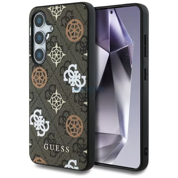 Guess 4G Printed Colored Peony Pattern MagSafe-kompatibilis tok Samsung Galaxy S25 - barna