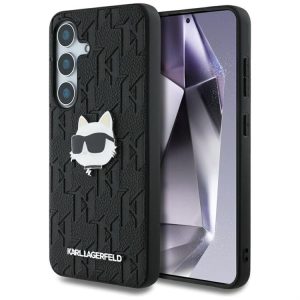 Karl Lagerfeld Leather Monogram Pin Logo Choupette Head tok Samsung Galaxy S25 Plus - fekete
