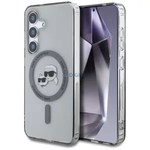 Karl Lagerfeld Button Karl & Choupette Heads Printed Logo MagSafe-kompatibilis tok Samsung Galaxy S25 - fekete