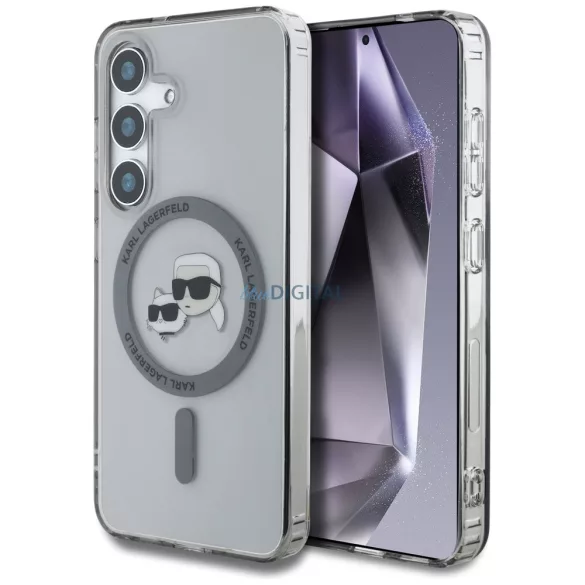 Karl Lagerfeld Button Karl & Choupette Heads Printed Logo MagSafe-kompatibilis tok Samsung Galaxy S25 - fekete