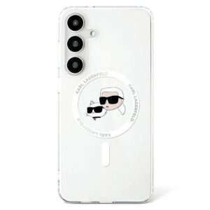 Karl Lagerfeld Button Karl & Choupette Heads Printed Logo MagSafe-kompatibilis tok Samsung Galaxy S25 - fehér