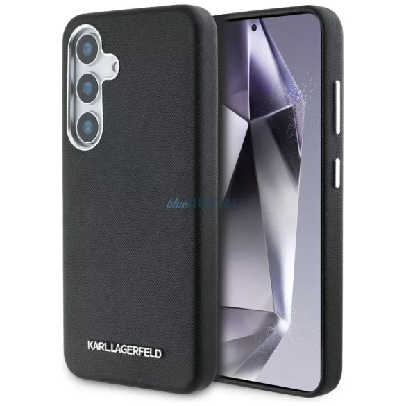 Karl Lagerfeld Saffiano tok, teljes burkolattal, hosszúkás kialakítású, fém logóval, MagSafe kompatibilis, Samsung Galaxy S25+ készülékhez, fekete