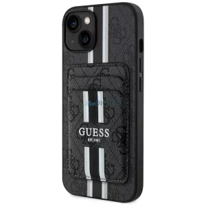 Tok Guess 4G Stripes pénztárcával és Magsafe-vel az iPhone 15, fekete