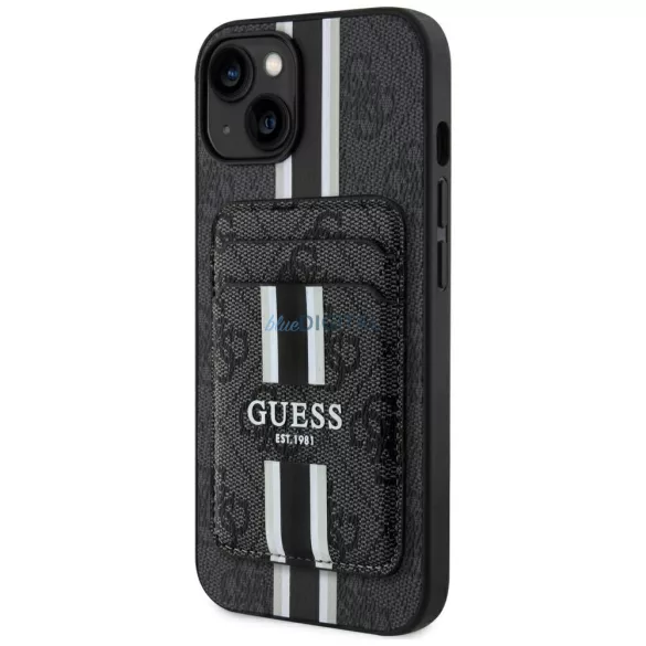 Tok Guess 4G Stripes pénztárcával és Magsafe-vel az iPhone 15, fekete
