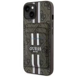   Tok Guess 4G Stripes pénztárcás Magsafe tok iPhone 15, barna