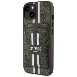 Tok Guess 4G Stripes pénztárcás Magsafe tok iPhone 15, barna