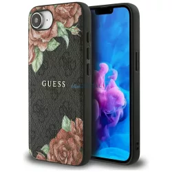 Tok Guess 4G virágmintás MagSafe tok iPhone 16e, fekete