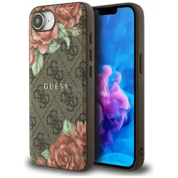 Tok Guess 4G virágmintás MagSafe tok iPhone 16e, barna