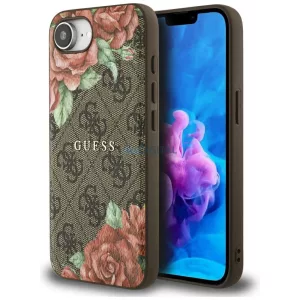 Tok Guess 4G virágmintás MagSafe tok iPhone 16e, barna