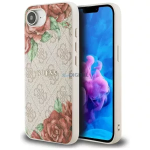Tok Guess 4G virágmintás MagSafe tok iPhone 16e, rózsaszín