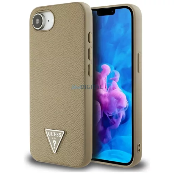Tok Guess Grained Triangle MagSafe tok iPhone 16e, barna