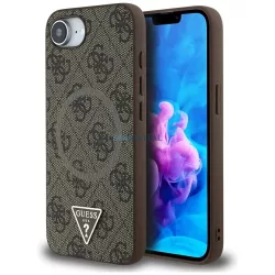  Tok Guess 4G gyűrűs, háromszög logós MagSafe tok iPhone 16e, barna