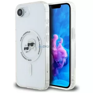 Karl Lagerfeld IML fém tok, Karl és Choupette fejével, MagSafe-kompatibilis, iPhone 16e, fehér