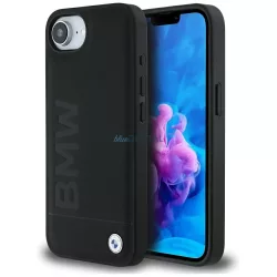 BMW bőr tok, hőnyomott mintával, iPhone 16e, fekete