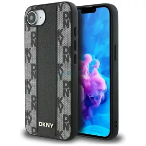 DKNY bőr tok, kockás monokróm mintával, MagSafe-kompatibilis, iPhone 16e, fekete