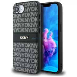   DKNY „Repeat Texture” mintás tok, tónusos csíkkal, iPhone 16e, fekete